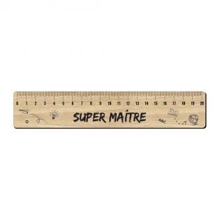 Graduated ruler 20 cm wood effect personalized with text or first name · Super Maître · End of school year gift