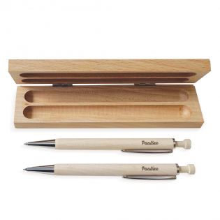 Ballpoint pen & criterium + Case personalized by engraving · Maple wood · End of year teacher gift