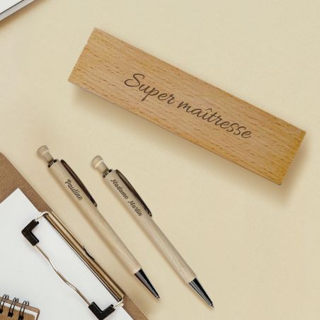 Ballpoint pen & criterium + Case personalized by engraving · Maple wood · End of year teacher gift