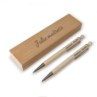 Ballpoint pen & criterium + Case personalized by engraving · Maple wood · End of year teacher gift