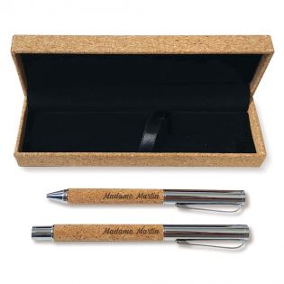 Ballpoint pen & criterium + Case personalized by engraving · Cork · End of year teacher gift