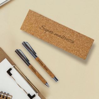 Ballpoint pen & criterium + Case personalized by engraving · Cork · End of year teacher gift