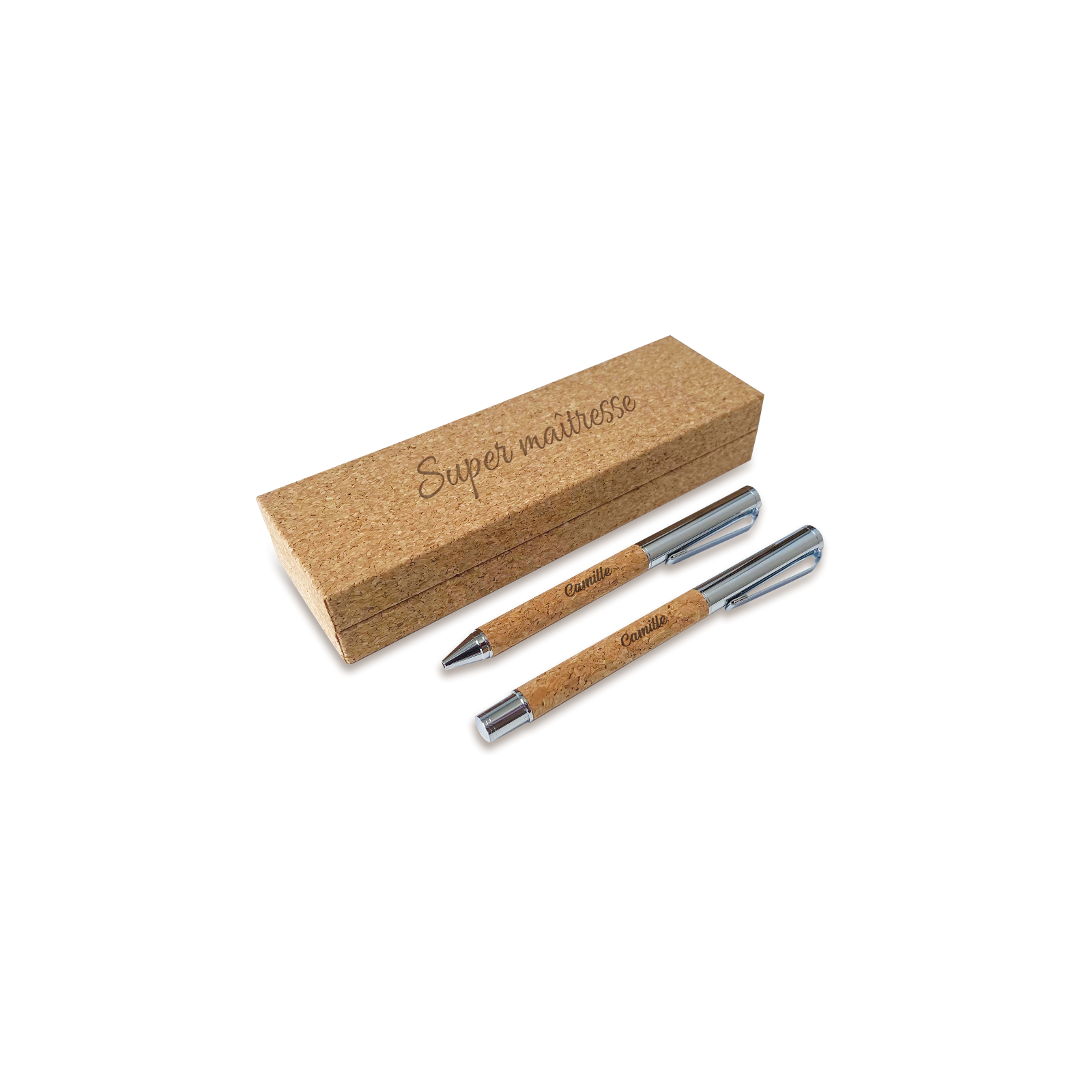 Ballpoint pen & criterium + Case personalized by engraving · Cork · End of year teacher gift