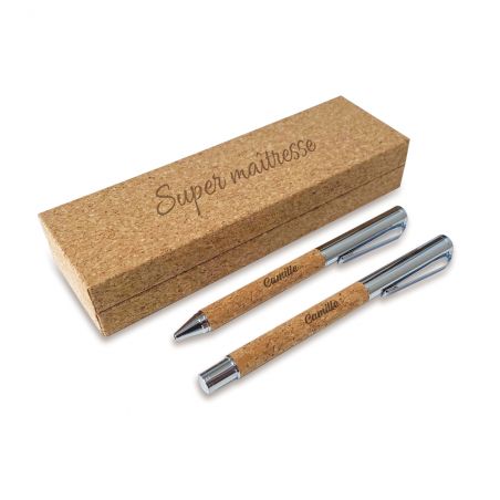 Ballpoint pen & criterium + Case personalized by engraving · Cork · End of year teacher gift