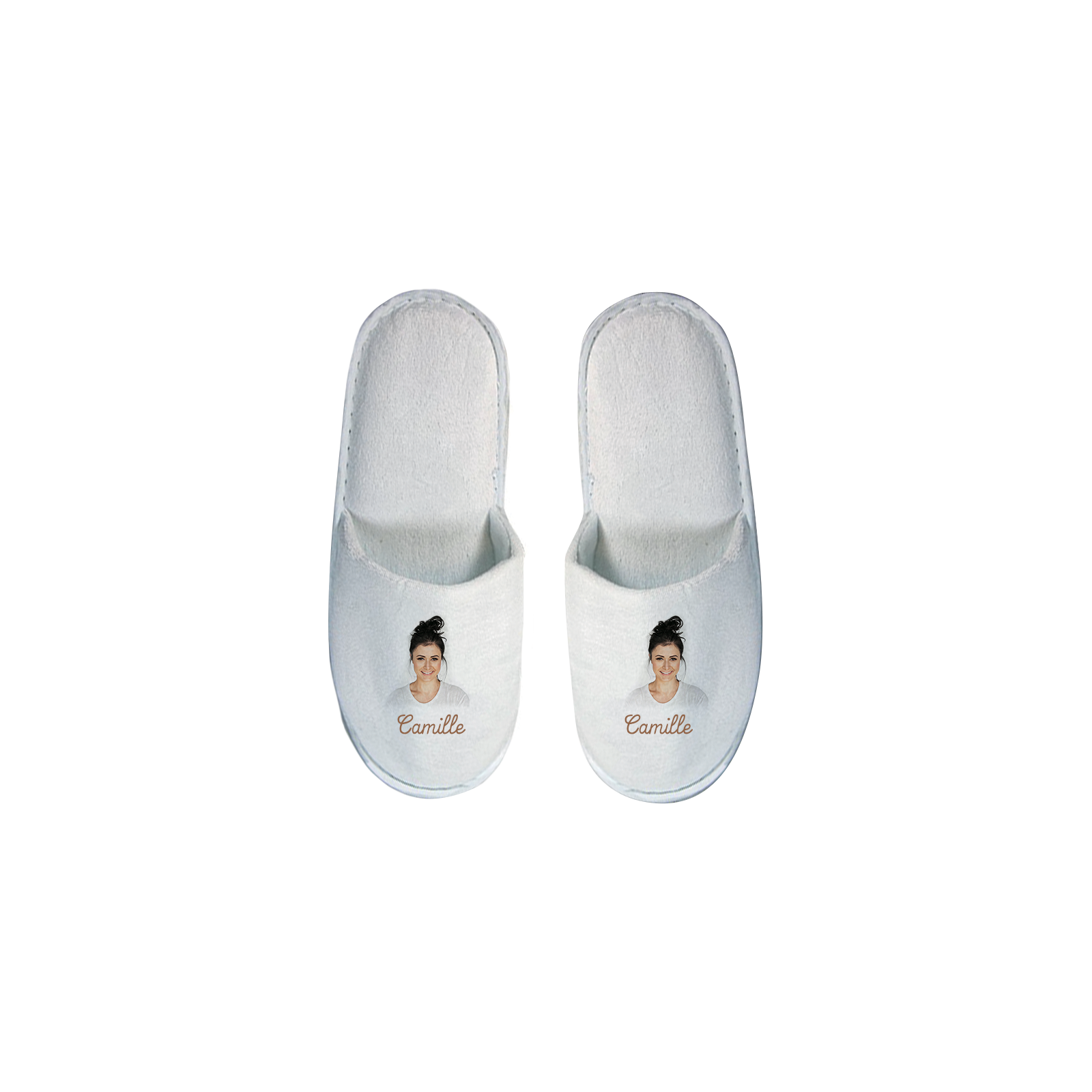 Pair of personalized slippers Text and Photo