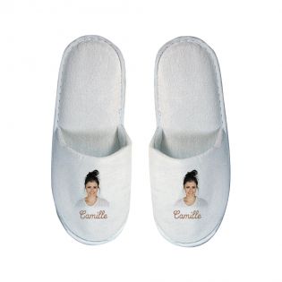 Pair of personalized slippers Text and Photo