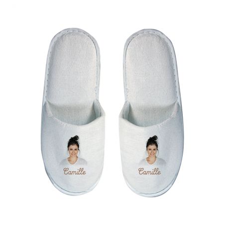 Pair of personalized slippers Text and Photo