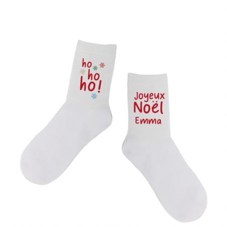 Pair of personalized white knee high socks | Santa Claus