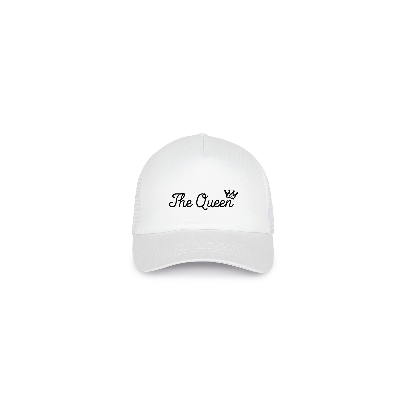 Adjustable white trucker cap customizable with text and photo · Trendy fashion accessory for Women