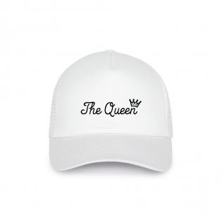 Adjustable white trucker cap customizable with text and photo · Trendy fashion accessory for Women