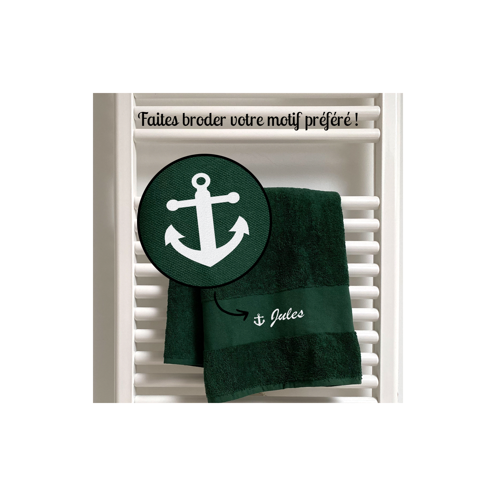 Serviette de bain personnalisée par broderie · Drap de bain personnalisé prénom ou texte · 50 x 100 cm