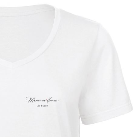 Tee-shirt personnalisable col V pour Femme · Modèle Mère-Veilleuse · Cadeau anniversaire maman