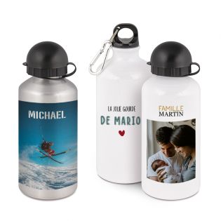 Gourde aluminium 500 mL personnalisable avec Texte et Photo · Petite bouteille d'eau isotherme transportable