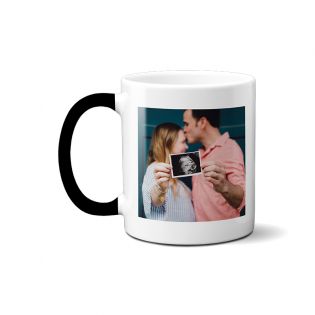 Customizable heat-reactive magic mug with text and photo · Color-changing mug