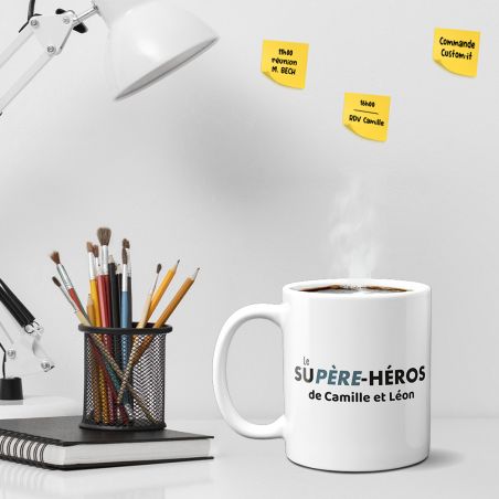 White ceramic mug personalized with Text · Superhero · Father’s Day or Birthday gift