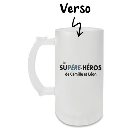 Chope personnalisable - Verre à bière givré · 500 mL · Supère-Héros · Cadeau anniversaire papa ou fête des pères