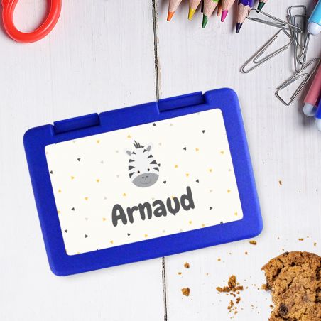 Personalizable children's snack box with first name and animal motif