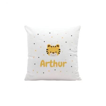 Coussin décoratif 40 x 40 cm pour chambre d'enfant personnalisable avec prénom et motif animal