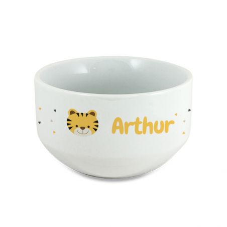 Personalizable children's breakfast bowl with first name and animal motif