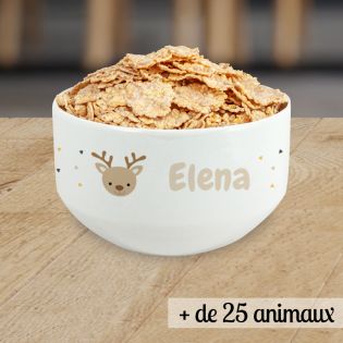 Personalizable children's breakfast bowl with first name and animal motif