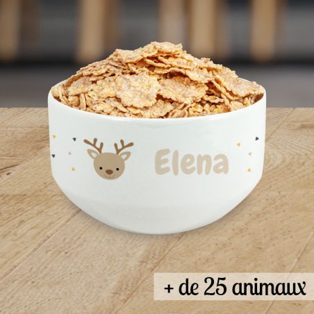 Personalizable children's breakfast bowl with first name and animal motif