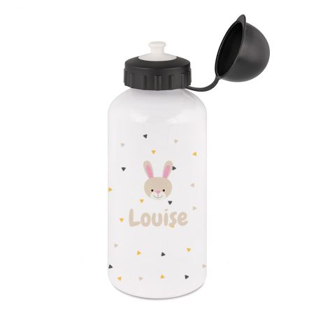 White insulated bottle for children 50 cL customizable with first name and animal motif