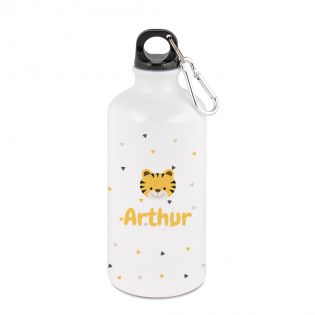 White insulated bottle for children 50 cL customizable with first name and animal motif