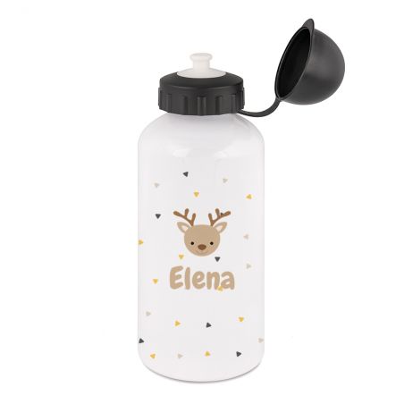 White insulated bottle for children 50 cL customizable with first name and animal motif