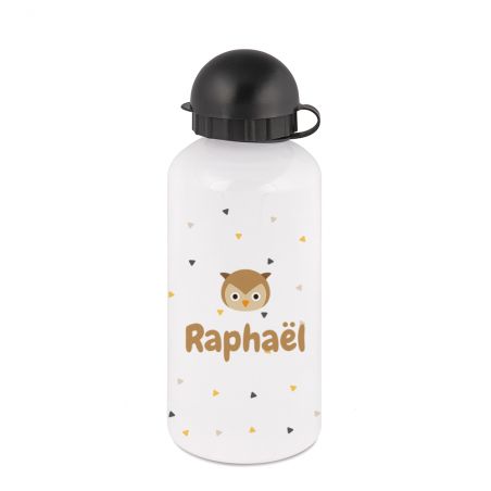 White insulated bottle for children 50 cL customizable with first name and animal motif