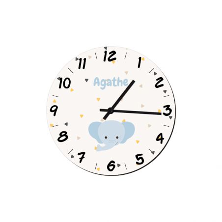 Round decorative clock for children's room customizable with first name and animal motif