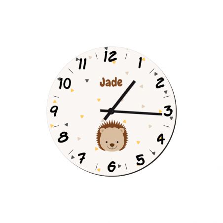 Horloge décorative ronde pour chambre d'enfant personnalisable avec Prénom et motif Animal