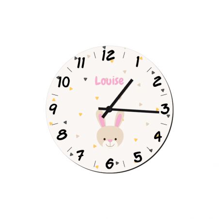 Round decorative clock for children's room customizable with first name and animal motif