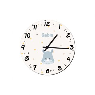 Round decorative clock for children's room customizable with first name and animal motif