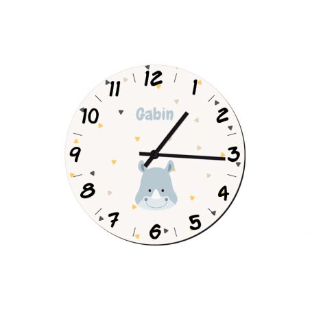 Round decorative clock for children's room customizable with first name and animal motif