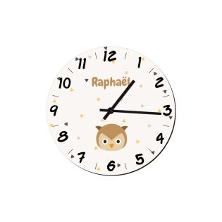 Round decorative clock for children's room customizable with first name and animal motif