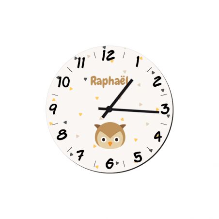 Horloge décorative ronde pour chambre d'enfant personnalisable avec Prénom et motif Animal