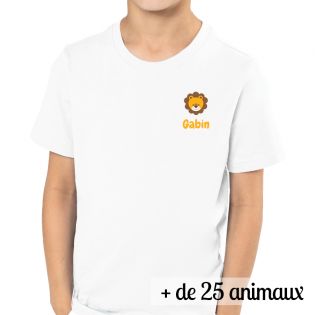 Unisex t-shirt for children, customizable with first name and animal motif · From 2 to 14 years old