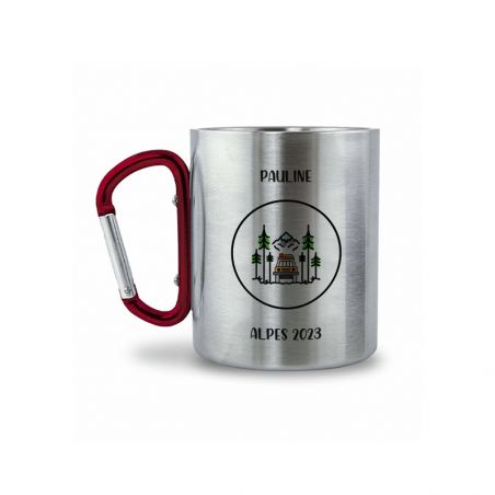 Tasse à café double paroi en inox avec Mousqueton personnalisable avec texte, photo et logo · 20 cL