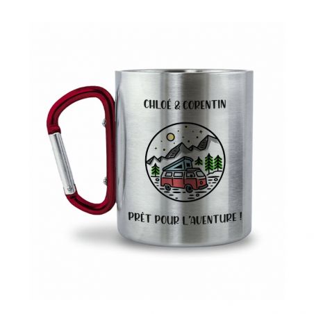 Tasse à café double paroi en inox avec Mousqueton personnalisable avec texte, photo et logo · 33 cL