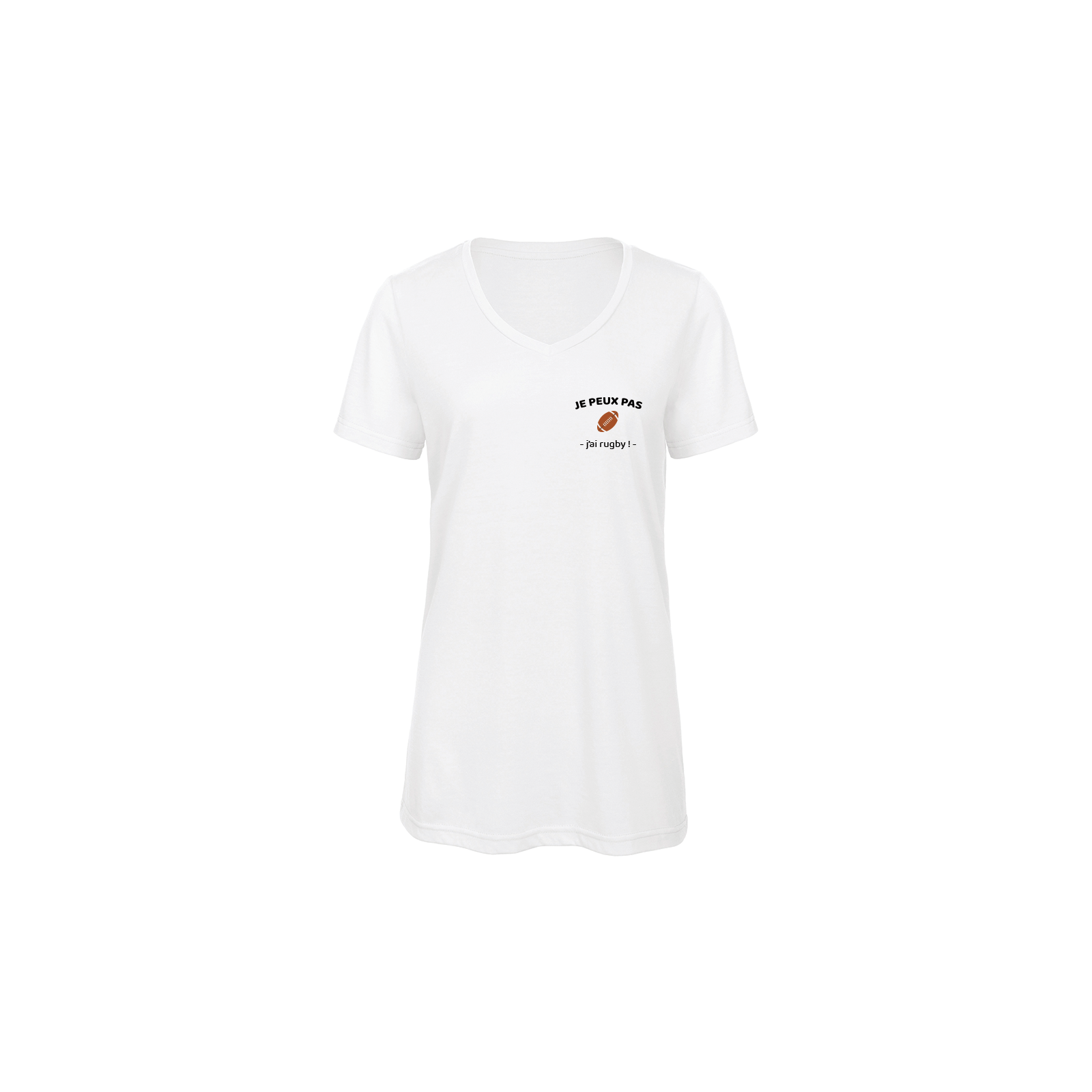 Customizable white V-neck t-shirt for Women · I can't I have rugby · Rugby enthusiast gift