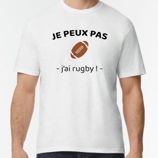 T-shirt personnalisable blanc à col rond pour Homme · Je peux pas j'ai rugby · Cadeau amateur de rugby