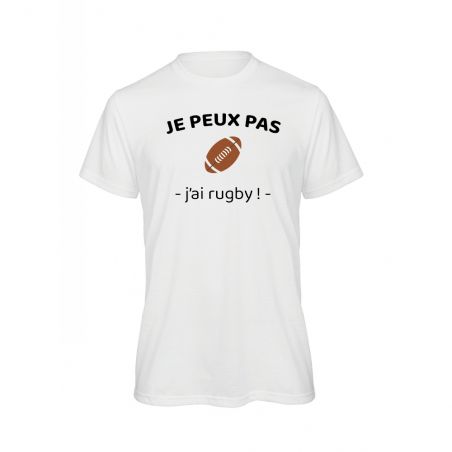 T-shirt personnalisable blanc à col rond pour Homme · Je peux pas j'ai rugby · Cadeau amateur de rugby