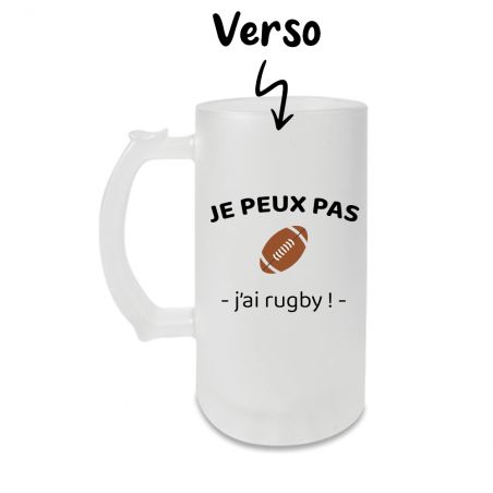 Frosted beer mug 500 mL · I can't I have rugby · Rugby enthusiast gift