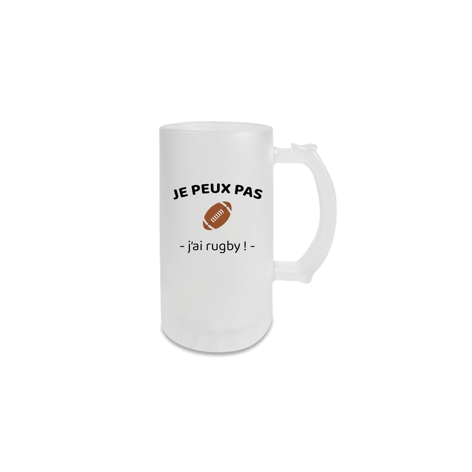 Frosted beer mug 500 mL · I can't I have rugby · Rugby enthusiast gift