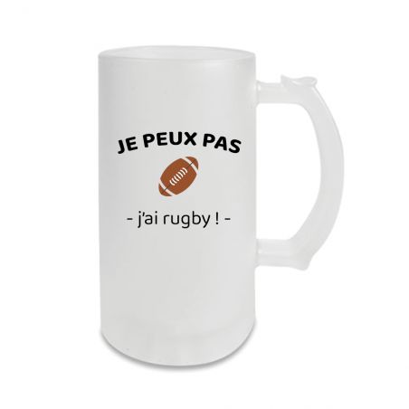 Frosted beer mug 500 mL · I can't I have rugby · Rugby enthusiast gift