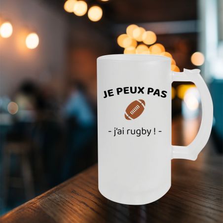 Frosted beer mug 500 mL · I can't I have rugby · Rugby enthusiast gift