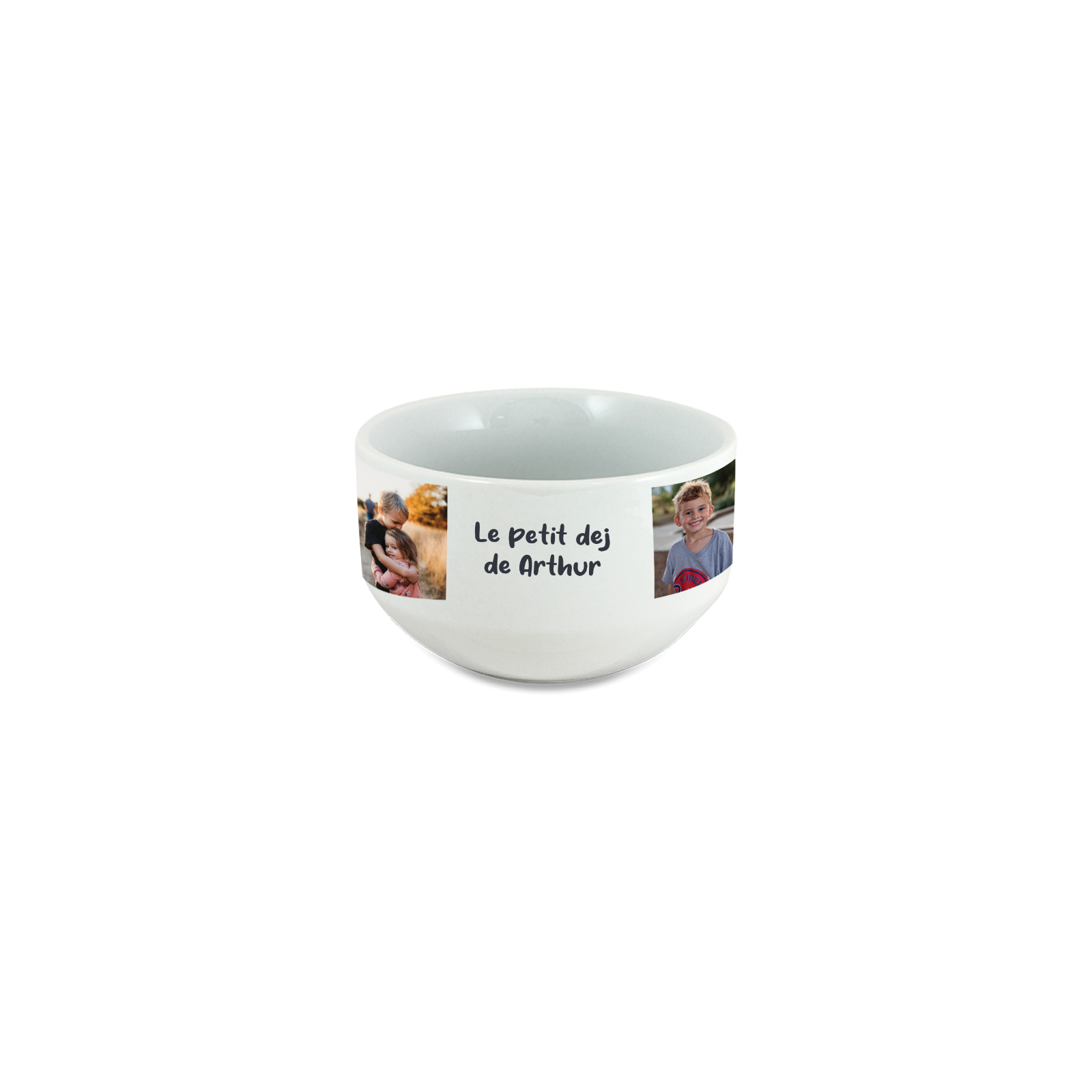 Personalizable breakfast bowl with first name, text and photo