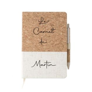 Notebook - A5 travel logbook - personalized cork cover + pen