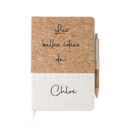 Carnet de note - Journal de bord voyage A5 - couverture en liège personnalisé + stylo