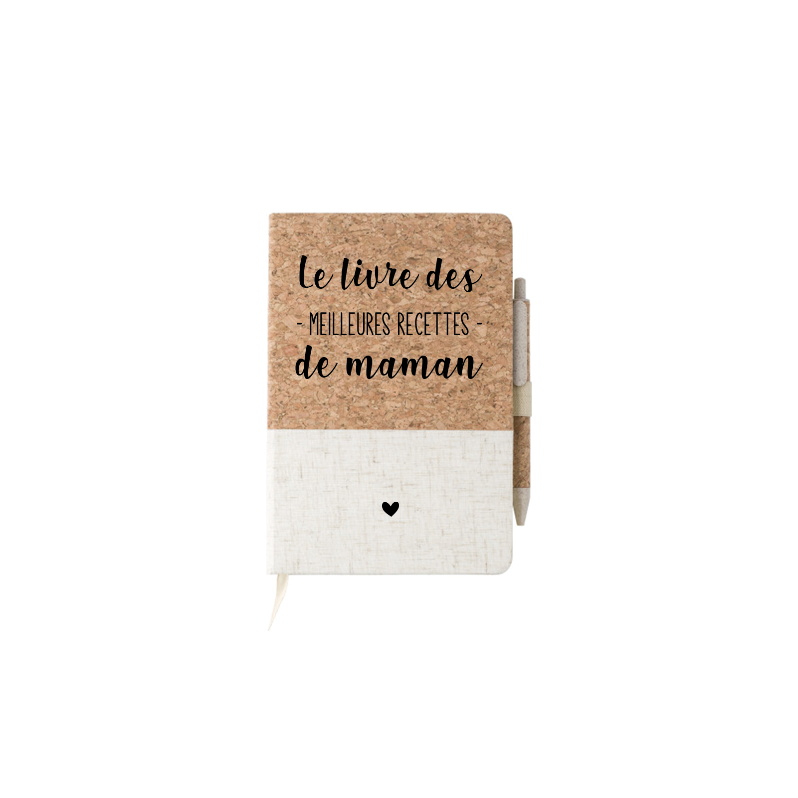 Cahier de recette vierge pour maman A5 - Couverture en liège personnalisée + stylo